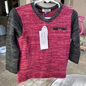 Frenchie Baby Toddler Boy’s Red Black Heather V-Neck Shirt Size 18M NWT